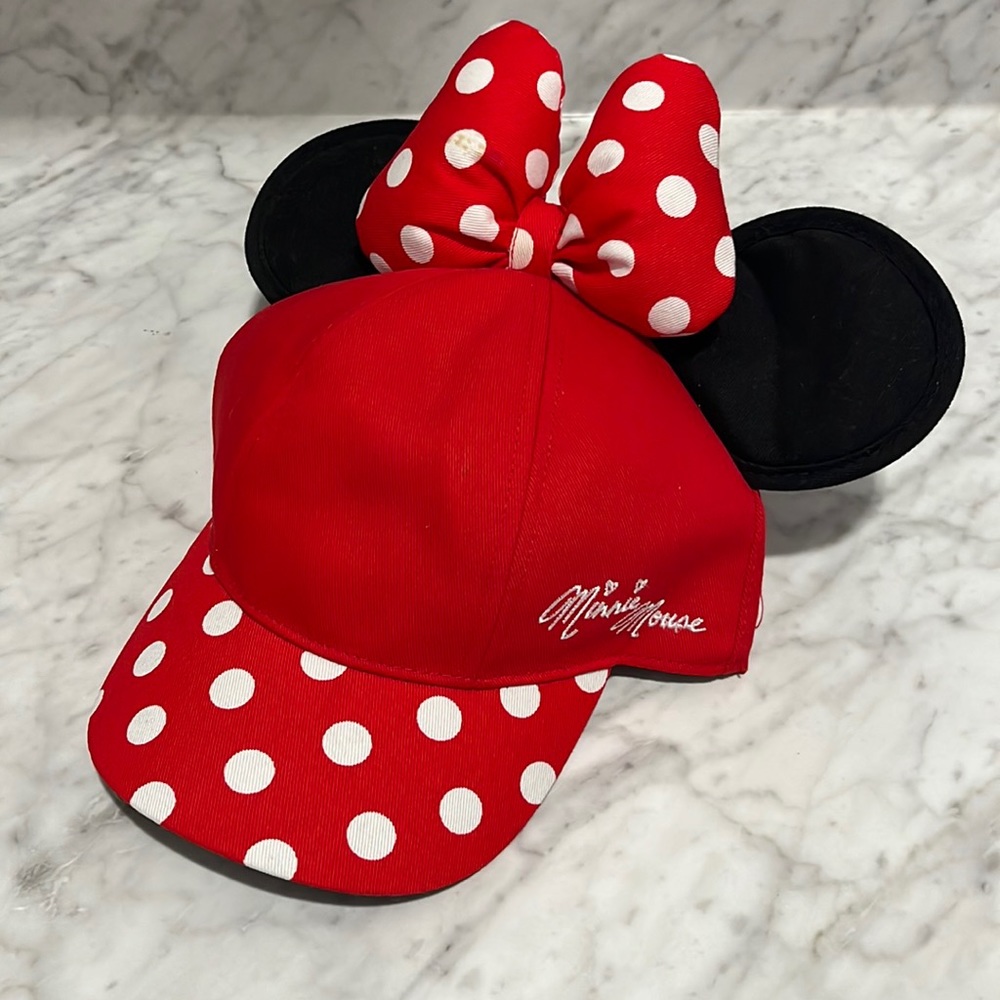 Disney Parks Youth Minnie Mouse Polka Dot Snapback Hat Ears Disneyland Resort